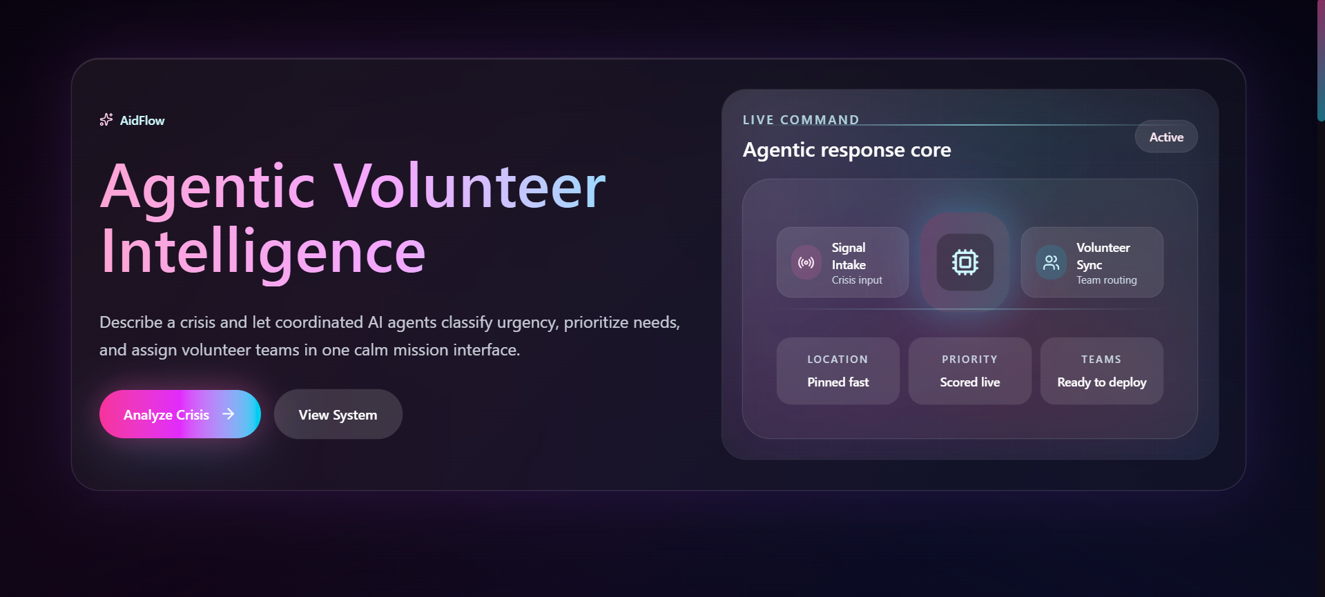 AidFlow: Agentic Volunteer Intelligence System Screenshot